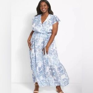 Lane Bryant Vintage Fields Flutter Sleeve Faux Wrap Maxi Dress